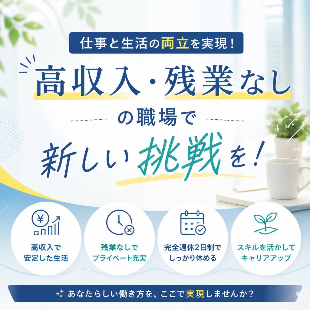 仕事と生活の両立を実現！ 高収入・残業なしの職場で新しい挑戦を！