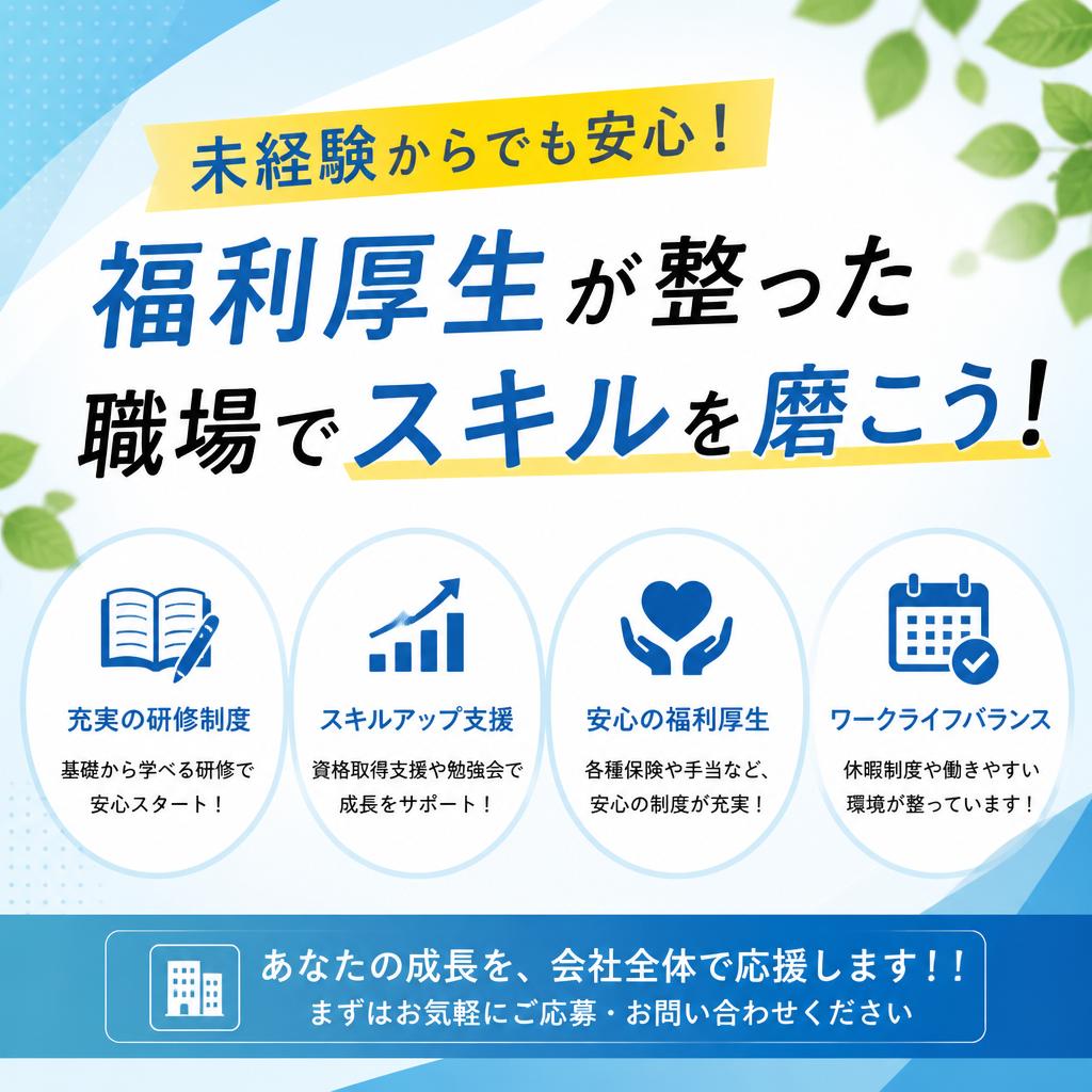 未経験からでも安心！福利厚生が整った職場でスキルを磨こう！