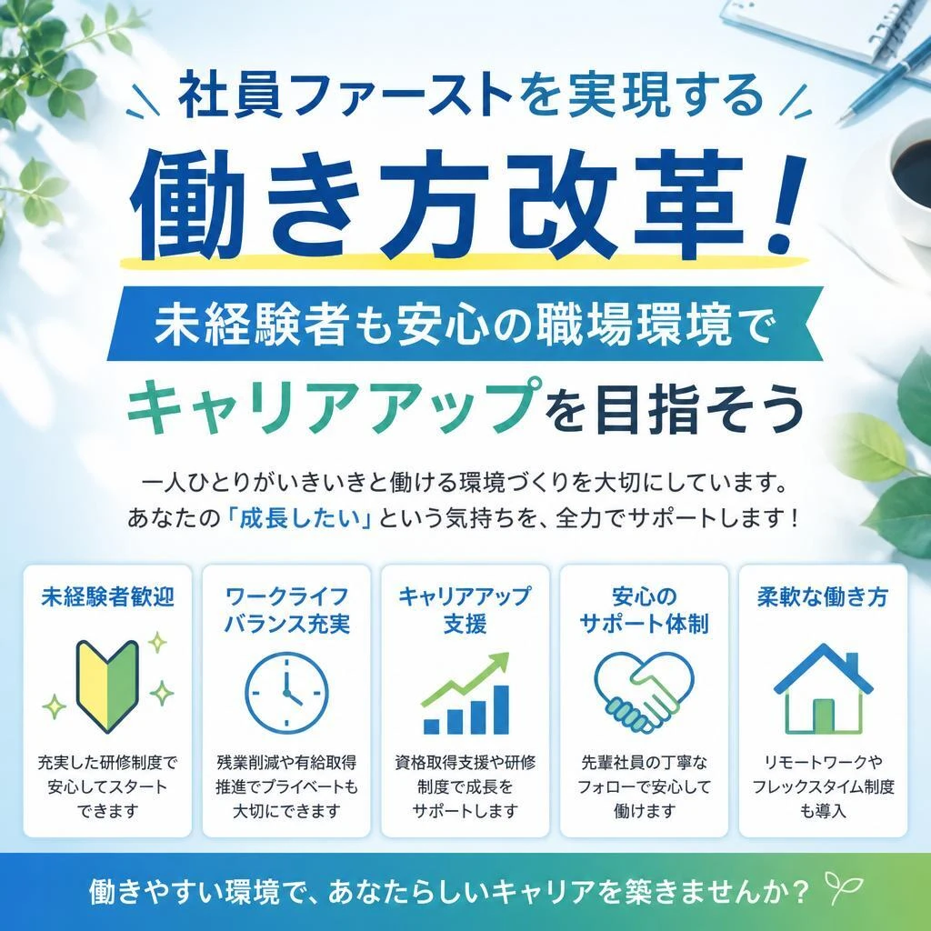 社員ファーストを実現する働き方改革！未経験者も安心の職場環境でキャリアアップを目指そう